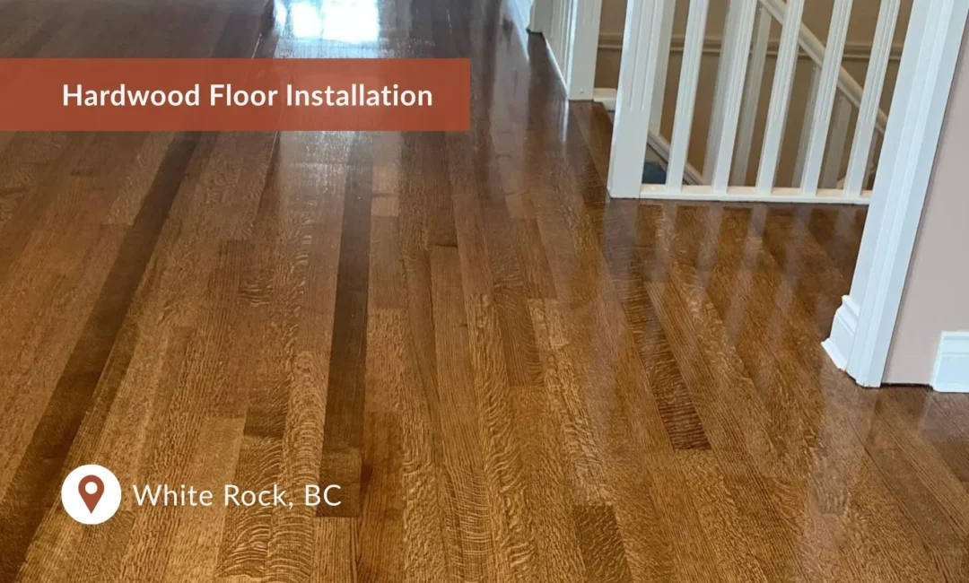 Refinished wooden flooring after sanding, staining, and sealing